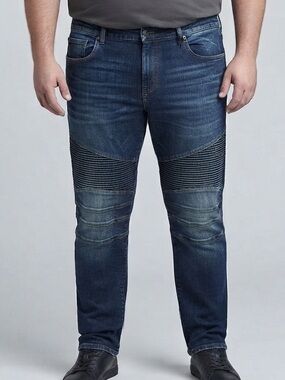 NWT PARASUCO Mike Medium Rise Slim Dark Blue Moto Jeans 42W x34